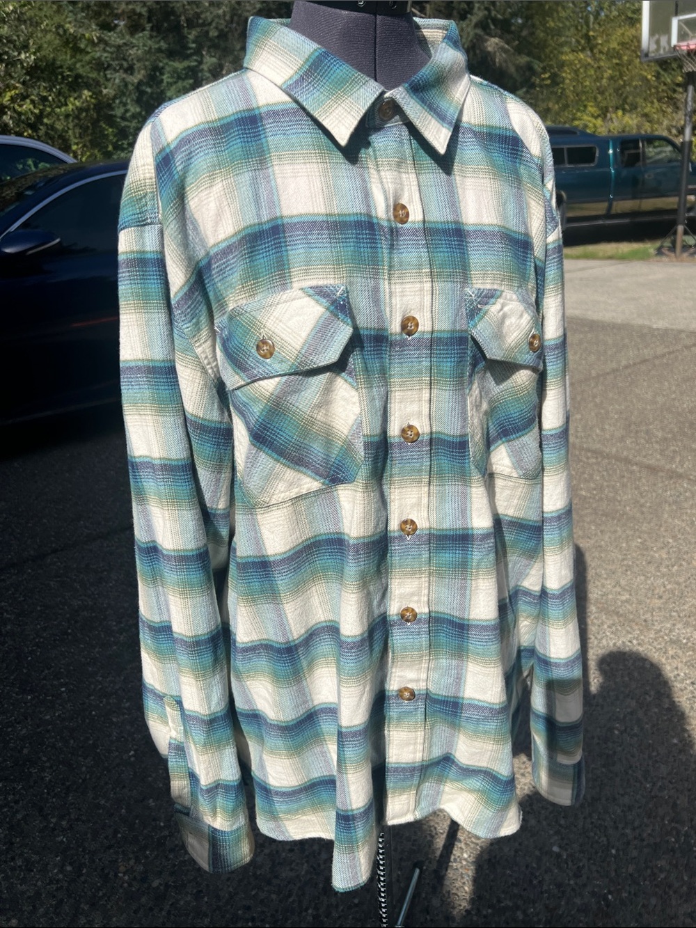 Pendleton Burnside XXL Cotton Plaid Button Front Shirt Blue Green White